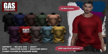 Second Life Marketplace - GAS [Men's Tee Classic - 10 Colors w/HUD FATPACK]